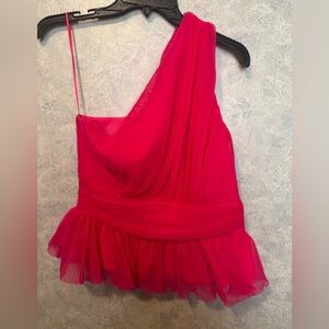 Nwt Endless Rose One Shoulder shirred Tulle Top Pink Bright Girly Blouse Small